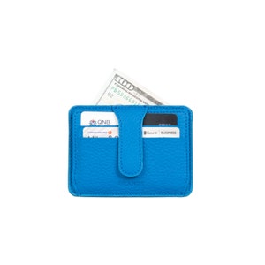 Tarjetero de cuero azul, tarjetero de cuero para mujer, billetera de cuero para hombre, tarjetero de cuero unisex, tarjetero minimalista delgado