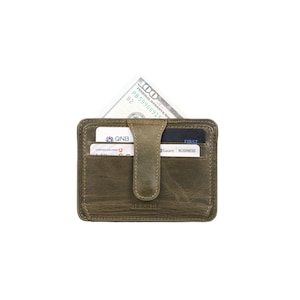 Portatarjetas delgado de cuero verde rústico, tarjetero de cuero para mujer, billetera de cuero para hombre, tarjetero de cuero unisex, tarjetero minimalista