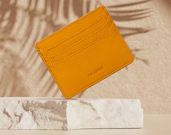 Yellow Leather Card Holder: Slim Minimalist Wallet