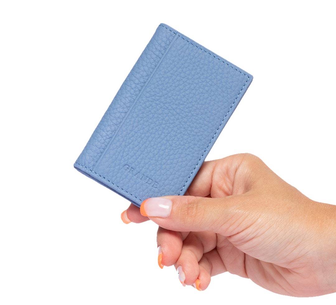 Iced Blue Leather Card Case: Slim Minimalist Wallet - Etsy