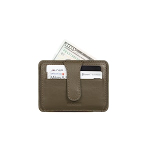 Portatarjetas Slim Snap de cuero verde sólido, tarjetero de cuero para mujer, billetera de cuero para hombre, tarjetero de cuero unisex, tarjetero minimalista