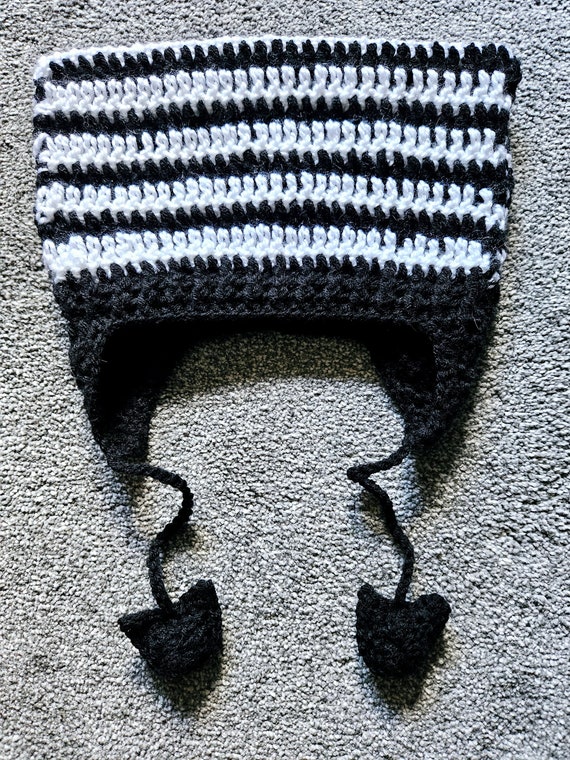 Crochet Black and White Oversized Cat Ear Hat Beanie With  display picture 3