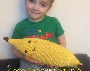 CROCHET PATTERN: giant amigurumi crochet banana tutorial cute crochet fruit toy play food chibi fruit with a face