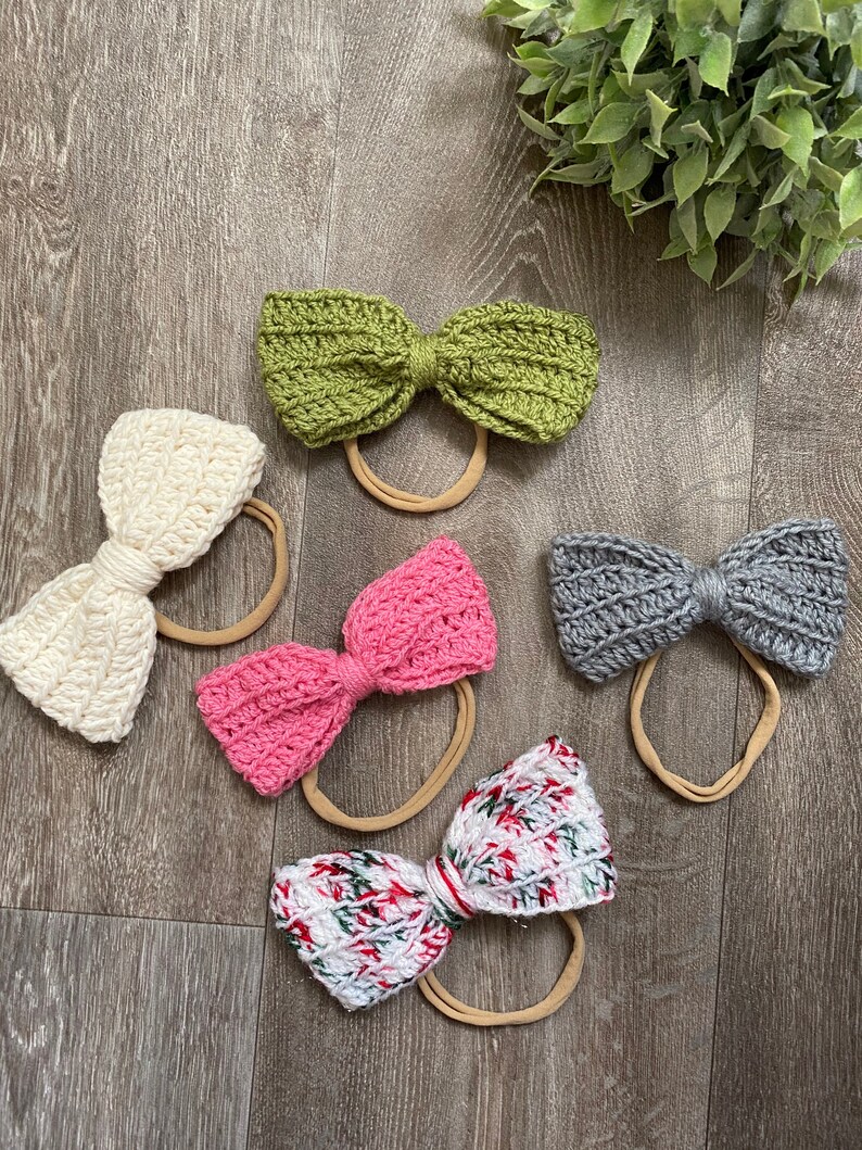 Crochet bow headband alice band babies toddler children adults pink rainbow Christmas stocking fillers
