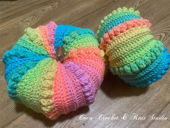 Crochet Retro Stripe Lisa Frank Inspired Pumpkins Handmade - Etsy