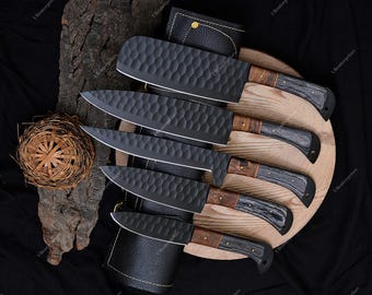 Handmade Damascus Steel Chef Set | Professional Kitchen Tool Set Custom Cooking Gift for Chef, Home, or Restaurant, Anniversary Gift for him