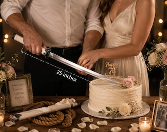 Personalisierte handgemachte weiße Katana Schwert Jahrestag Geschenk für Ehemann | Hochzeitstorte Schwerter