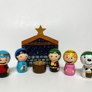 Charlie Brown Nativity Set, hand painted wooden nativity