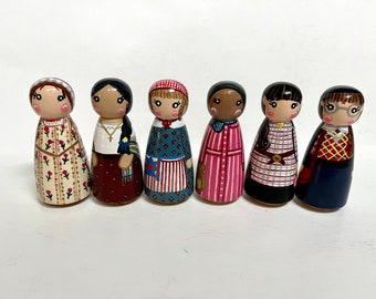American Girl Peg Dolls, Hand-painted Wooden toys, nostalgic gift