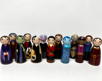 Villain Peg Dolls, hand painted wooden toys