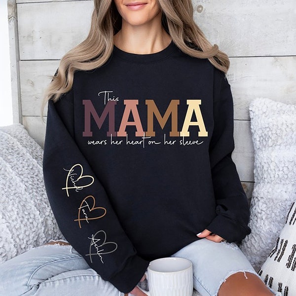 This Mama Wears Her Heart on Her Sleeve SVG PNG Add your Own Names Mama svg, Kids Names, Mothers Day Gift, Gift for Her, Mom Life, Birthday