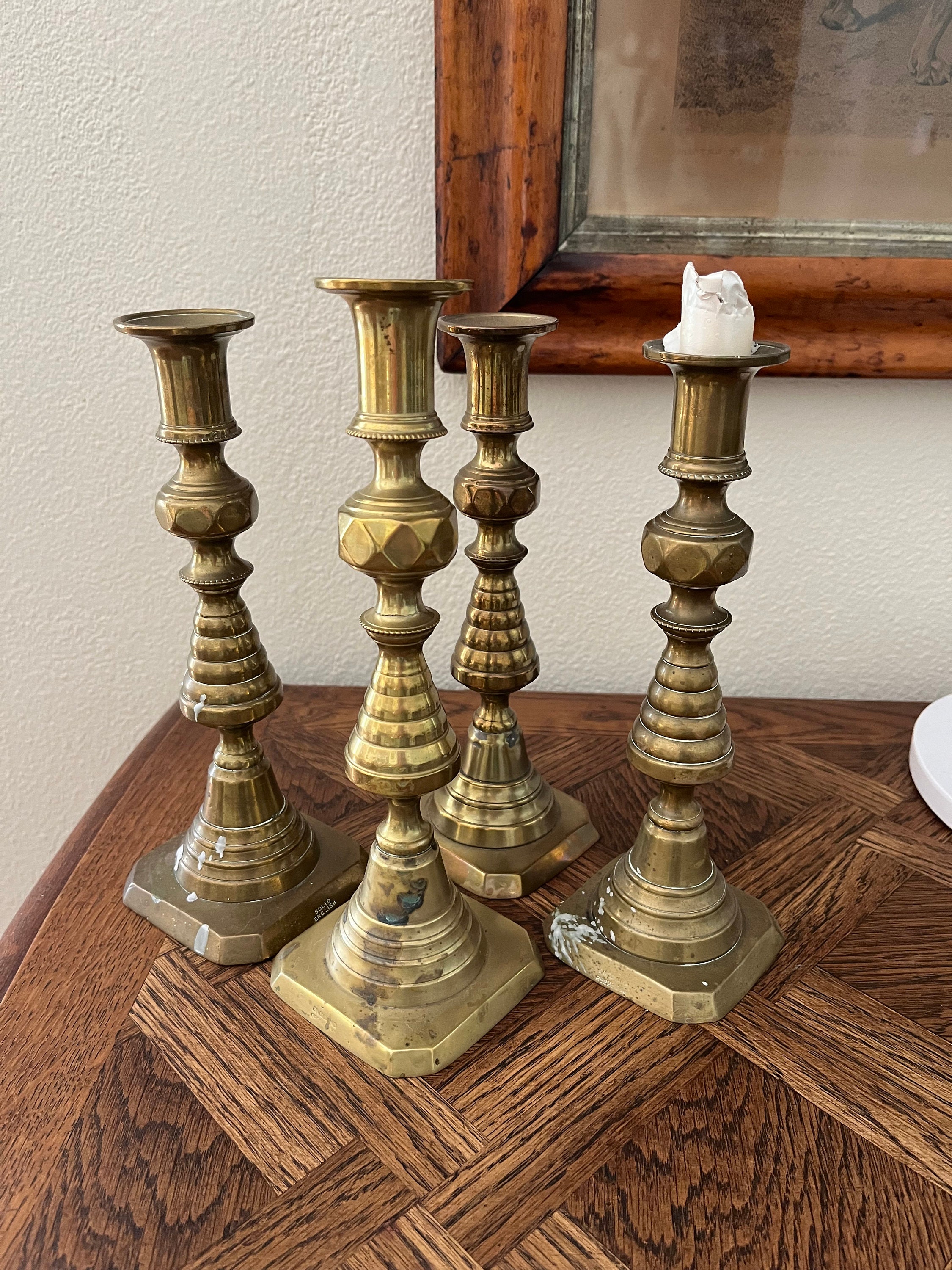 Pair of English cast brass beehive candlesticks, 1830 at 1stDibs