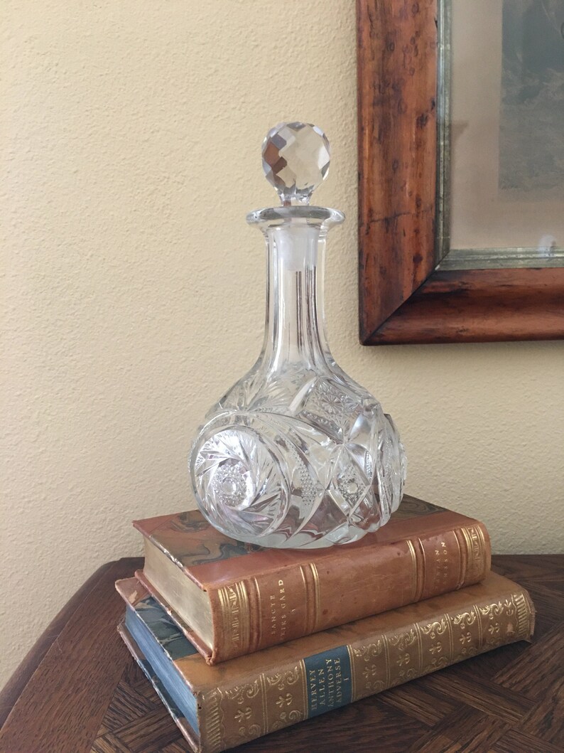 Vintage cut glass decanter with lid. Etsy