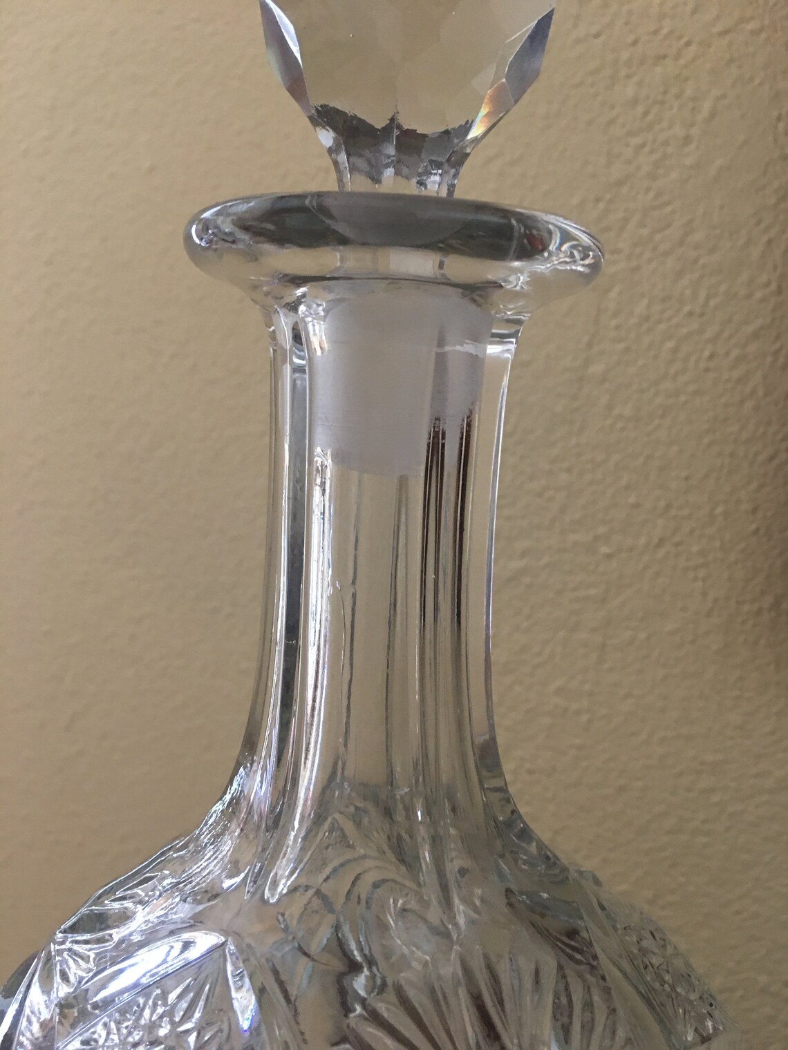 Vintage cut glass decanter with lid. Etsy