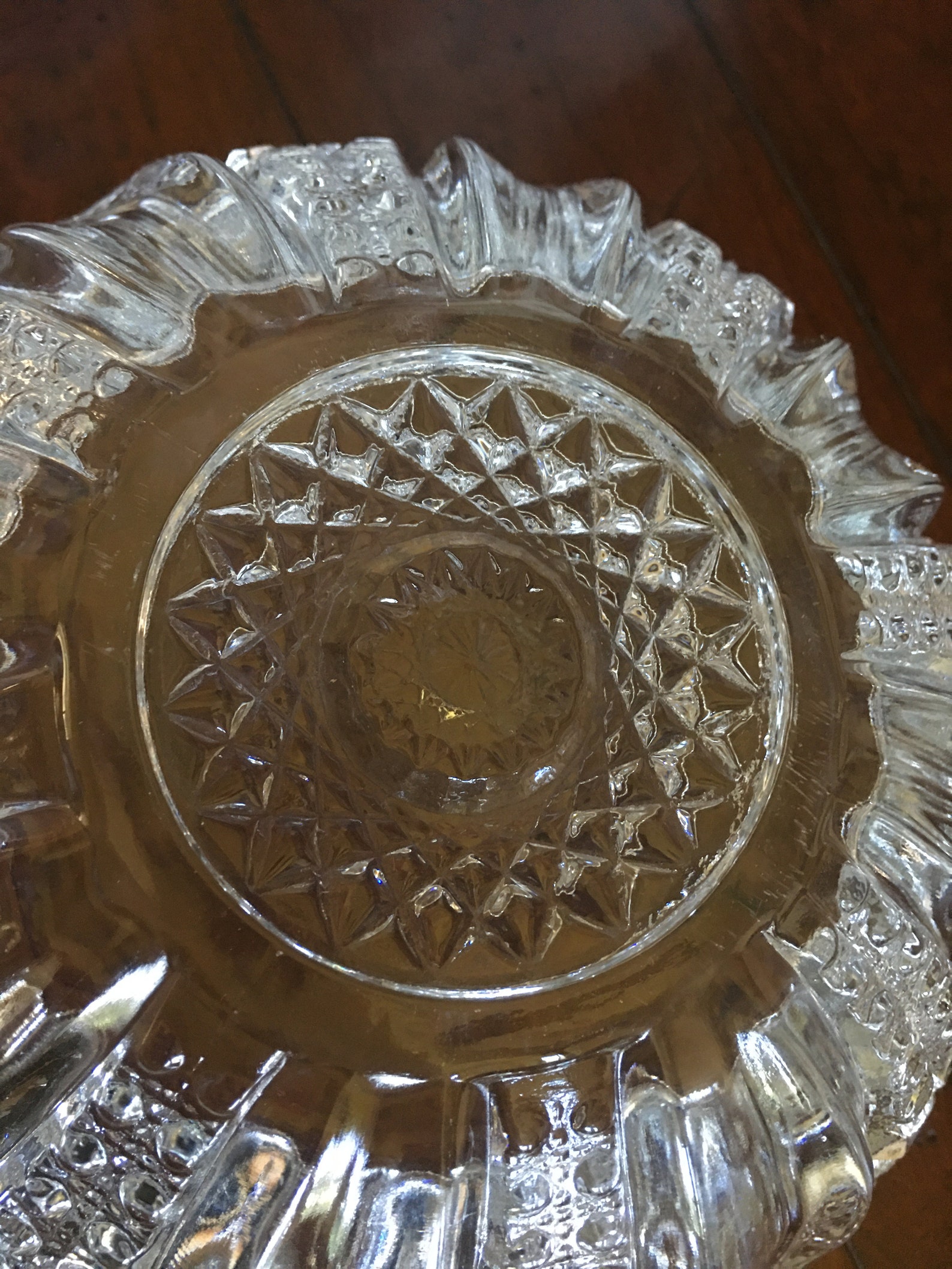 Vintage Heavy Pressed Glass Hobstar Pattern Bowl. Etsy