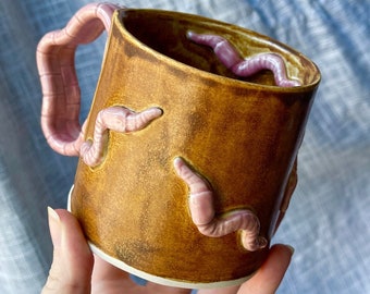 MADE TO ORDER Worm Mug, Handmade Ceramic