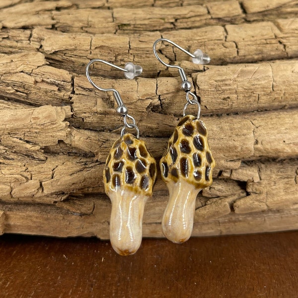 Morel Mushroom Earrings, Ceramic Earrings, Mushroom, Handmade *Ready to Ship*