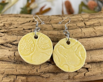 Yellow, Marigold, Ceramic Earrings, Mushroom, Abstract, Colorful *Ready to Ship*
