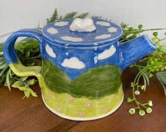 Peaceful View Personal Teapot, Handmade Ceramic, 16oz *Ready to Ship*