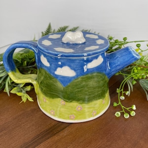 Peaceful View Personal Teapot, Handmade Ceramic, 16oz Ready to Ship image 1