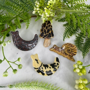 Ceramic Pins, Morel Mushroom, Slug, Snail, Handmade Ceramic *Ready to Ship*