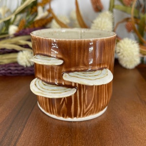 Turkey Tail Mushroom Cup, Bark/Woodgrain Texture, Handmade Ceramic, 8oz *READY TO SHIP*