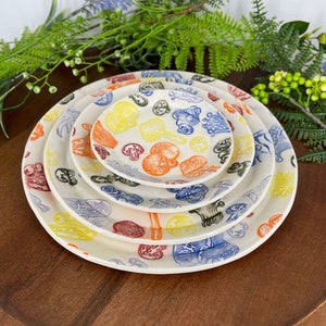 Rainbow Mushroom Plates, Handmade Ceramic Ready to Ship image 1