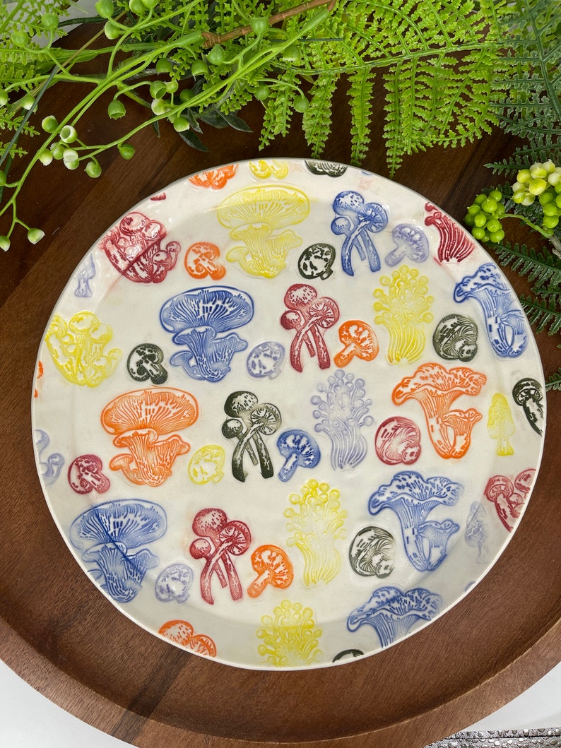Rainbow Mushroom Plates, Handmade Ceramic Ready to Ship image 5