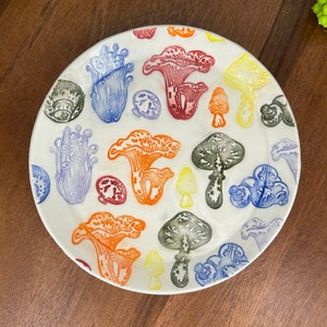 Rainbow Mushroom Plates, Handmade Ceramic Ready to Ship 5.5 inch