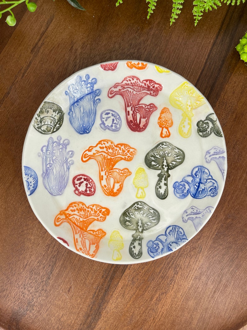 Rainbow Mushroom Plates, Handmade Ceramic Ready to Ship image 3