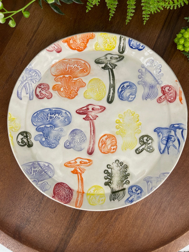 Rainbow Mushroom Plates, Handmade Ceramic Ready to Ship image 4