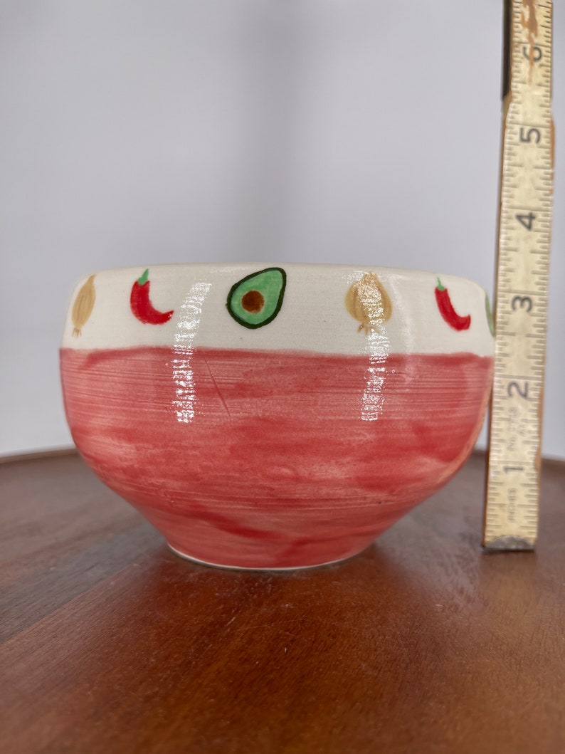 Guacamole Border Bowl, Handmade Ceramic, 18oz Ready to Ship image 6