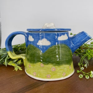 Peaceful View Personal Teapot, Handmade Ceramic, 16oz Ready to Ship image 2