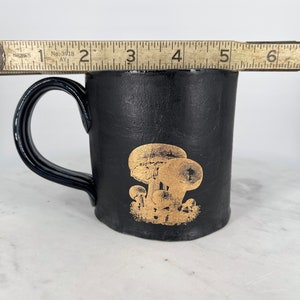 Handmade Matte Black Ceramic Mushroom Mug, Gold Decal, 12oz image 8
