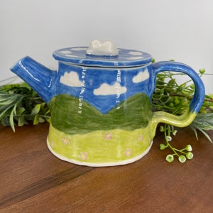 Peaceful View Personal Teapot, Handmade Ceramic, 16oz Ready to Ship image 3