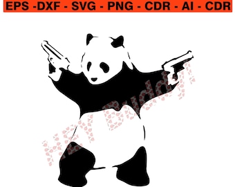 Banksy - Panda con armas - Gráfico vectorial cortable de alta calidad.