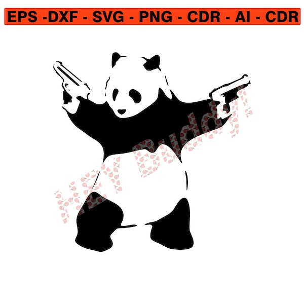 Banksy - Panda with Guns - High Quality Cuttable Vector Graphic.
