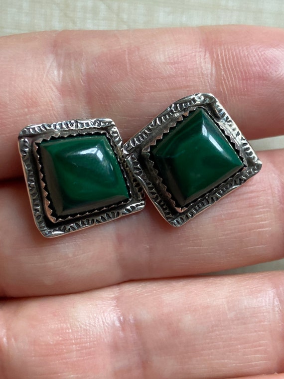Vintage Malachite Silver Earrings