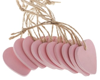 10 x Pink Wooden Hanging Decorative Hearts - Perfect for Home Decoration, Crafts or Gifts