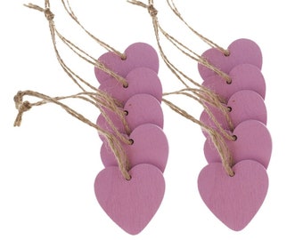 10 x Purple Wooden Hanging Decorative Hearts - Perfect for Home Decoration, Crafts or Gifts