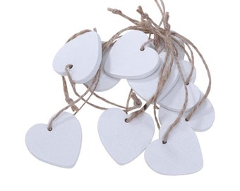 10 x White Wooden Hanging Decorative Hearts - Perfect for Home Decoration, Crafts or Gifts