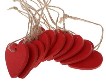 10 Red Wooden Hearts - Perfect for Hanging, Home Decoration, Crafts or Gifts