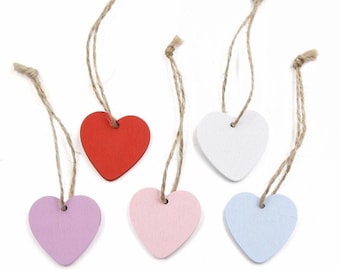 Multicolour Wooden Hanging Decorative Hearts - Perfect for Home Decoration or Crafts - Pink, Purple, Red, White or Blue - Custom Selection