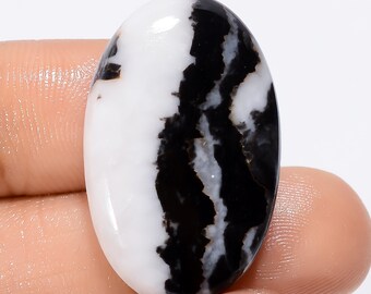 Immaculate Top Grade Quality 100% Natural Black Zebra Jasper Oval Shape Cabochon Loose Gemstone For Making Jewelry 31 Ct 29X18X5 mm SB-29150