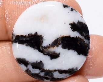 Amazing Top Grade Quality 100% Natural Black Zebra Jasper Round Shape Cabochon Loose Gemstone For Making Jewelry 25 Ct. 24X24X4 mm SB-29163