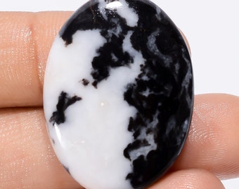 Dazzling Top Grade Quality 100% Natural Black Zebra Jasper Oval Shape Cabochon Loose Gemstone For Making Jewelry 35 Ct. 31X23X4 mm SB-29095