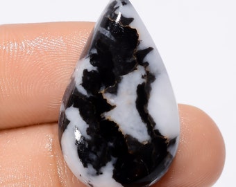 Superb Top Grade Quality 100% Natural Black Zebra Jasper Pear Shape Cabochon Loose Gemstone For Making Jewelry 24 Ct. 28X17X5 mm SB-29156