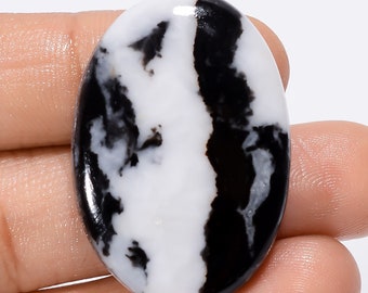 Stunning Top Grade Quality 100% Natural Black Zebra Jasper Oval Shape Cabochon Loose Gemstone For Making Jewelry 52.5 Ct 35X24X5 mm SB-29132