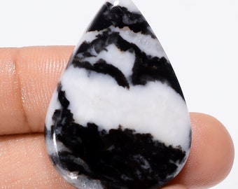 Superb Top Grade Quality 100% Natural Black Zebra Jasper Pear Shape Cabochon Loose Gemstone For Making Jewelry 37 Ct. 36X25X4 mm SB-29107