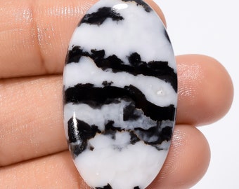 Excellent Top Grade Quality 100% Natural Black Zebra Jasper Oval Shape Cabochon Loose Gemstone For Making Jewelry 39.5 Ct 37X20X5mm SB-29170